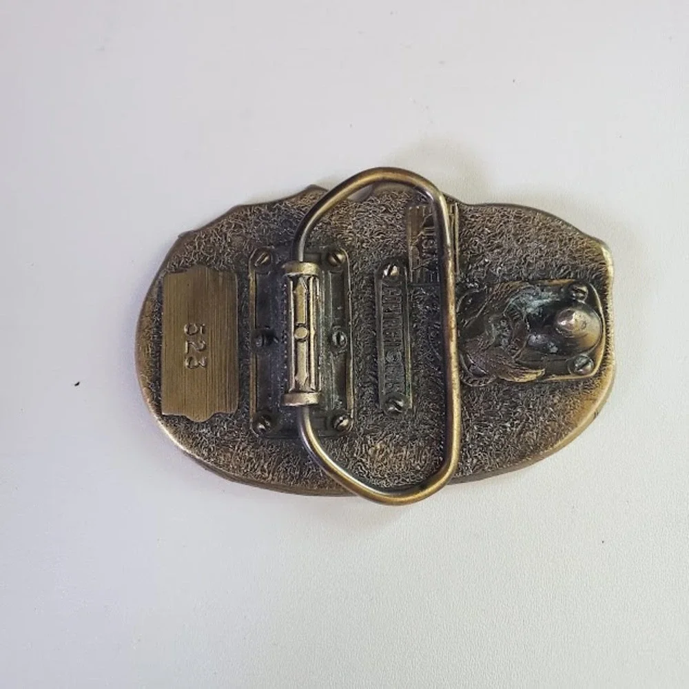 GREAT AMERICAN BUCKLE CO Belt Buckle Vintage 1985 I'd Rather Be Fishing Brass